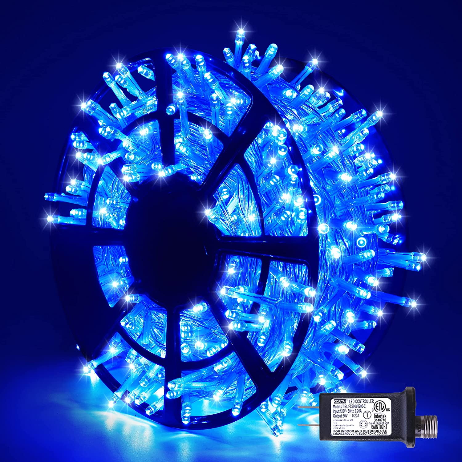 JMEXSUSS 600 LED Blue String Lights Outdoor Waterproof 8 Modes Blue Christmas Tree Lights Plug in Blue Christmas Lights for Bedroom, Fireplace, Halloween, Party, Christmas Decorations