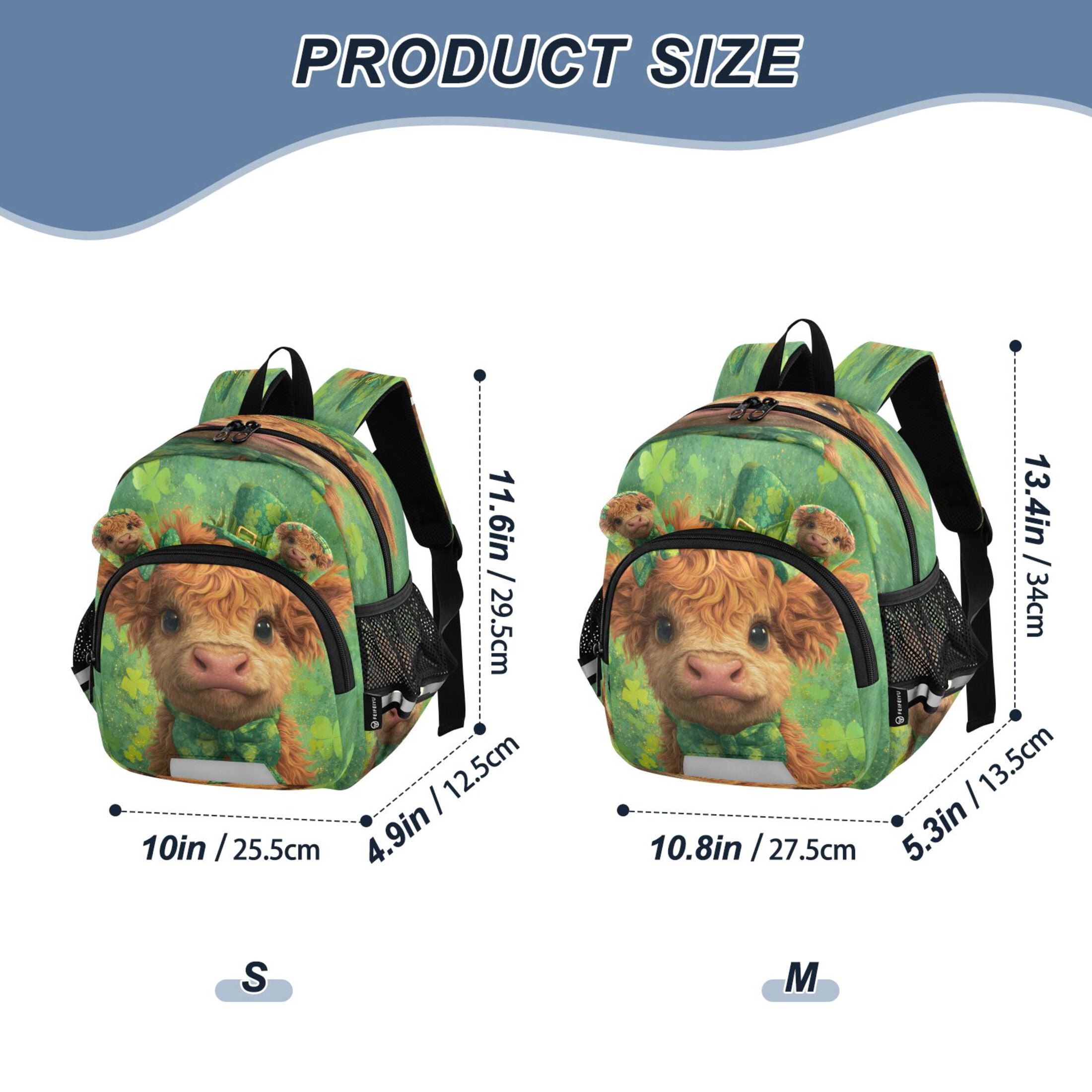 RMDQTR Adorable Ear-Print Backpack with Reflective Strip and Anti-Lost Leash Adjustable Shoulder Straps Mini Travel Backpack Shamrock Highland Cow