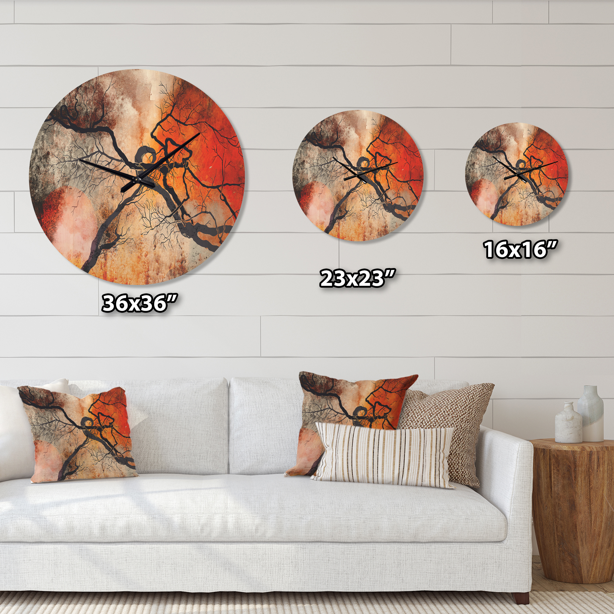 Designart 'Red Sun With Surrealistic Trees' Modern Wood Wall Clock