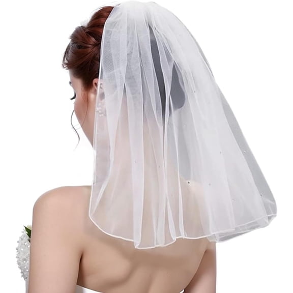 1 Tier Bridal Wedding Veil Women's Short Vails with Rhinestone for Wedding Bachelorette Party First Communion
