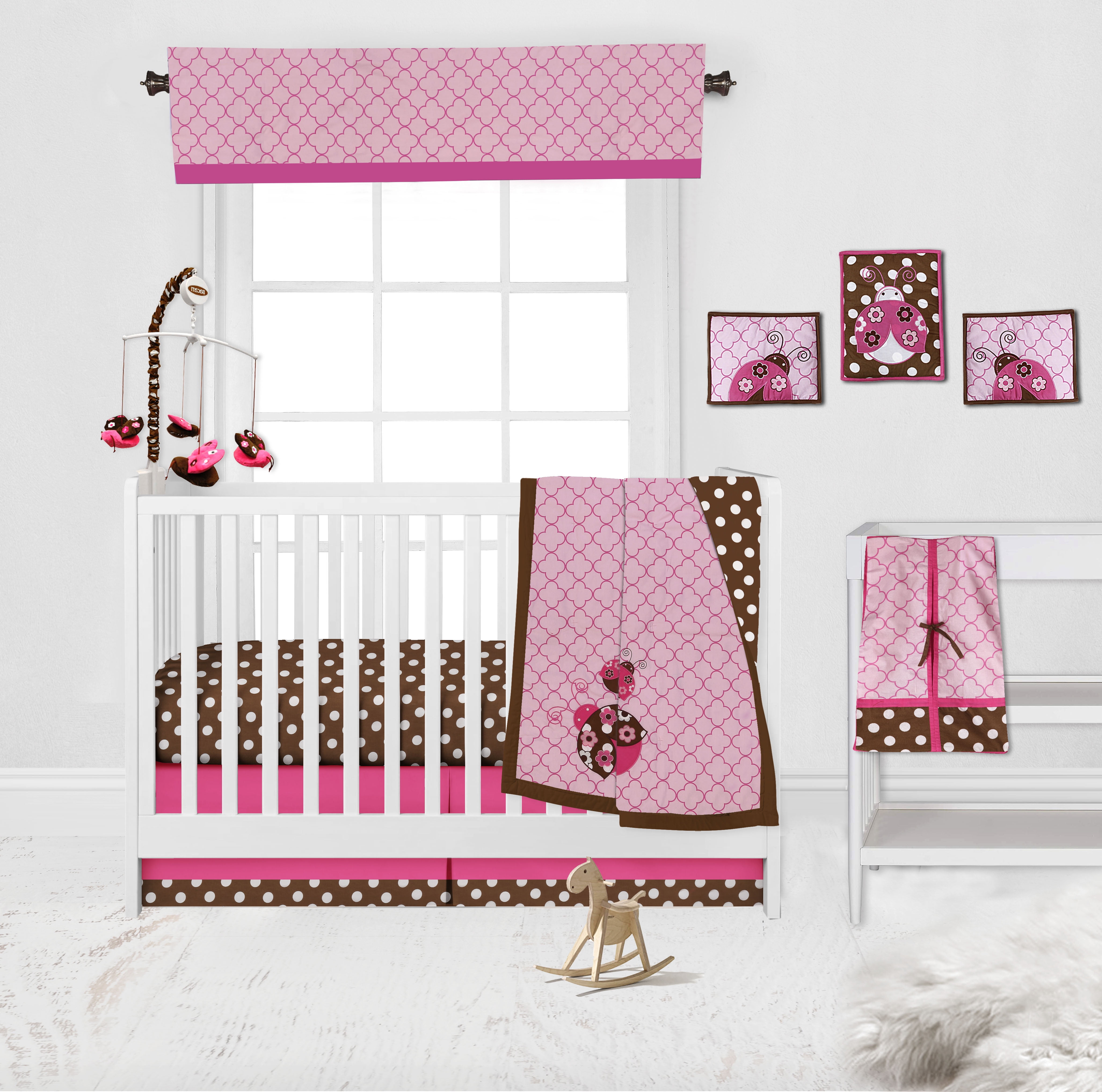 Bacati Lady Bugs Pink Chocolate Girls 10 Piece Nursery In A Bag Crib Bedding Set 100 Percent Cotton Percale Girls Crib Bedding Set With 2 Crib Fitted Sheets For Us Standard Cribs Walmart Com Walmart Com