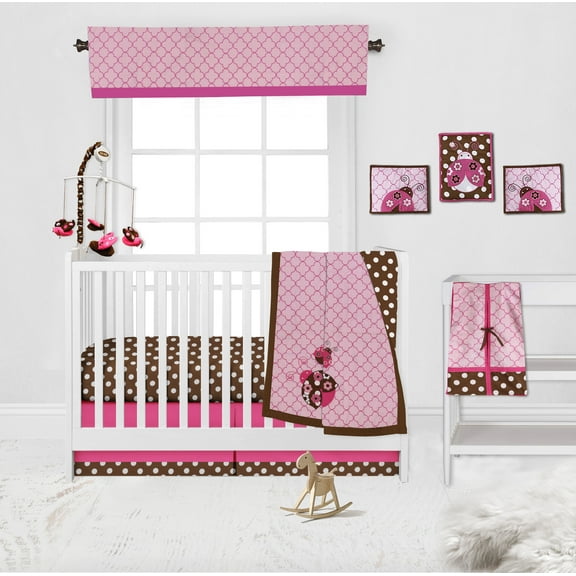 Bacati 10-Piece Ladybug Pink and Chocolate Bed Blanket Set