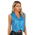 thumbnail image 3 of Aislor Women's Sequin Sleeveless Vest Sparkly Casual Open Front Waistcoat Jackets Glitter Vest Coat Light Blue 170, 3 of 6