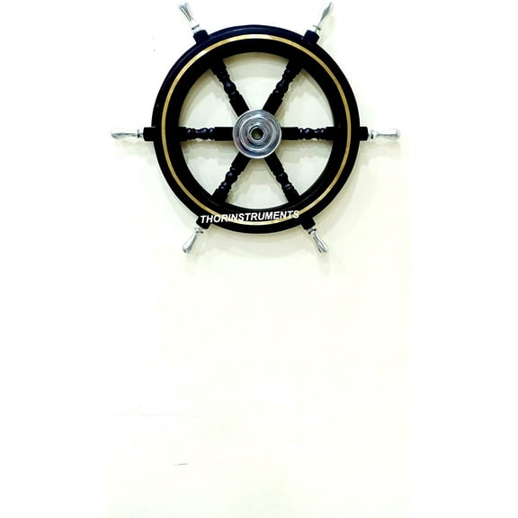 Nautical Black Decorative Wooden Chrome Steering Boat Ship Wheel 18" By Thor Instruments
