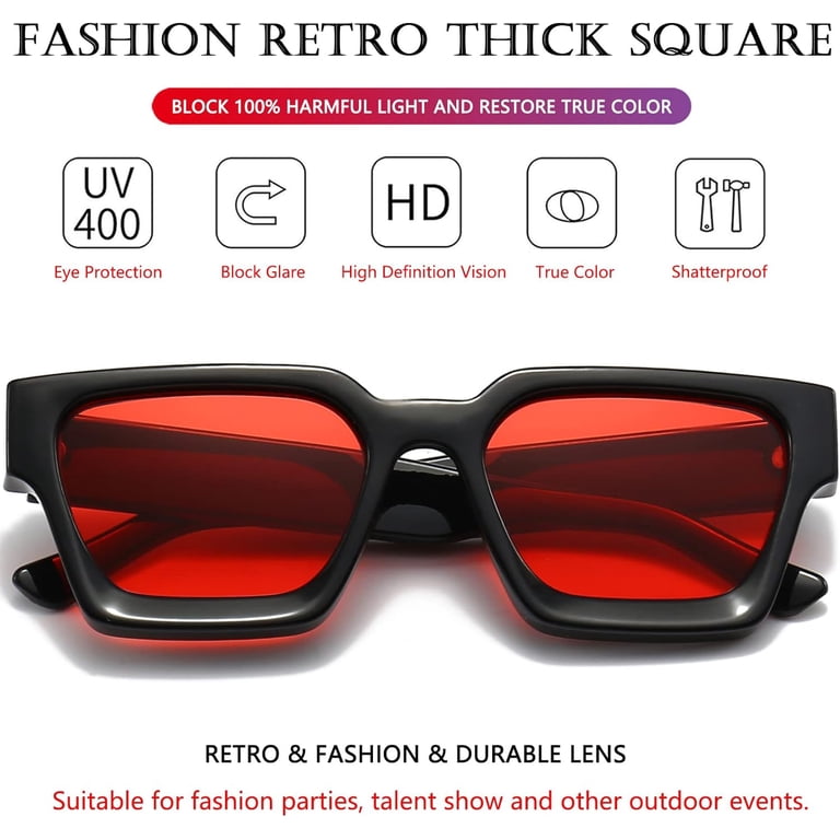 Square Thick Frame Sunglasses for Women Men Simple Designer Style Retro Shades Amazon.com: Retro Square Fashion For Women Men Thick Frame  main image 4