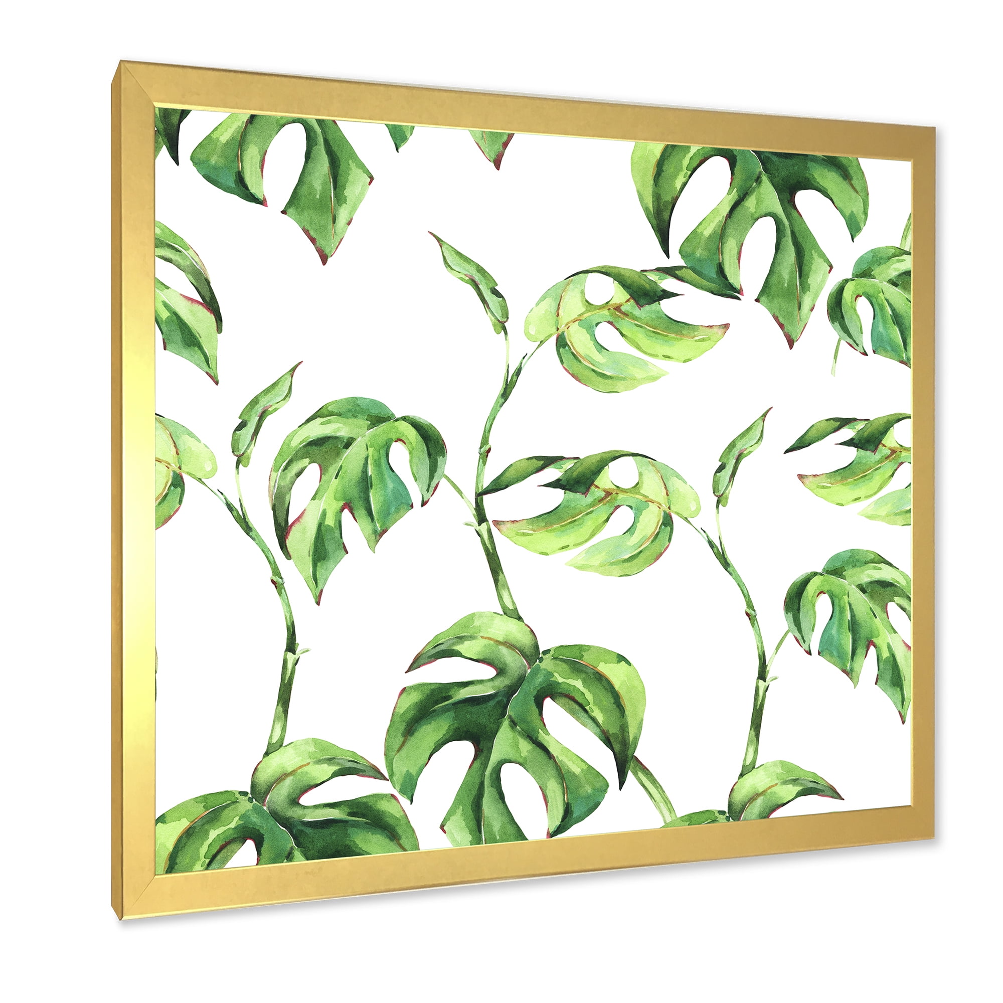 Designart 'Ancient Floral Tropical Leaves II' Tropical Framed Art Print