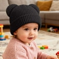 thumbnail image 7 of UngA Cotton Kids Baby Beanie Winter Knitted Hat with Bear Ear for Infant Toddler Boys Girls Soft Warm Cap (Black,0-6 Months), 7 of 7