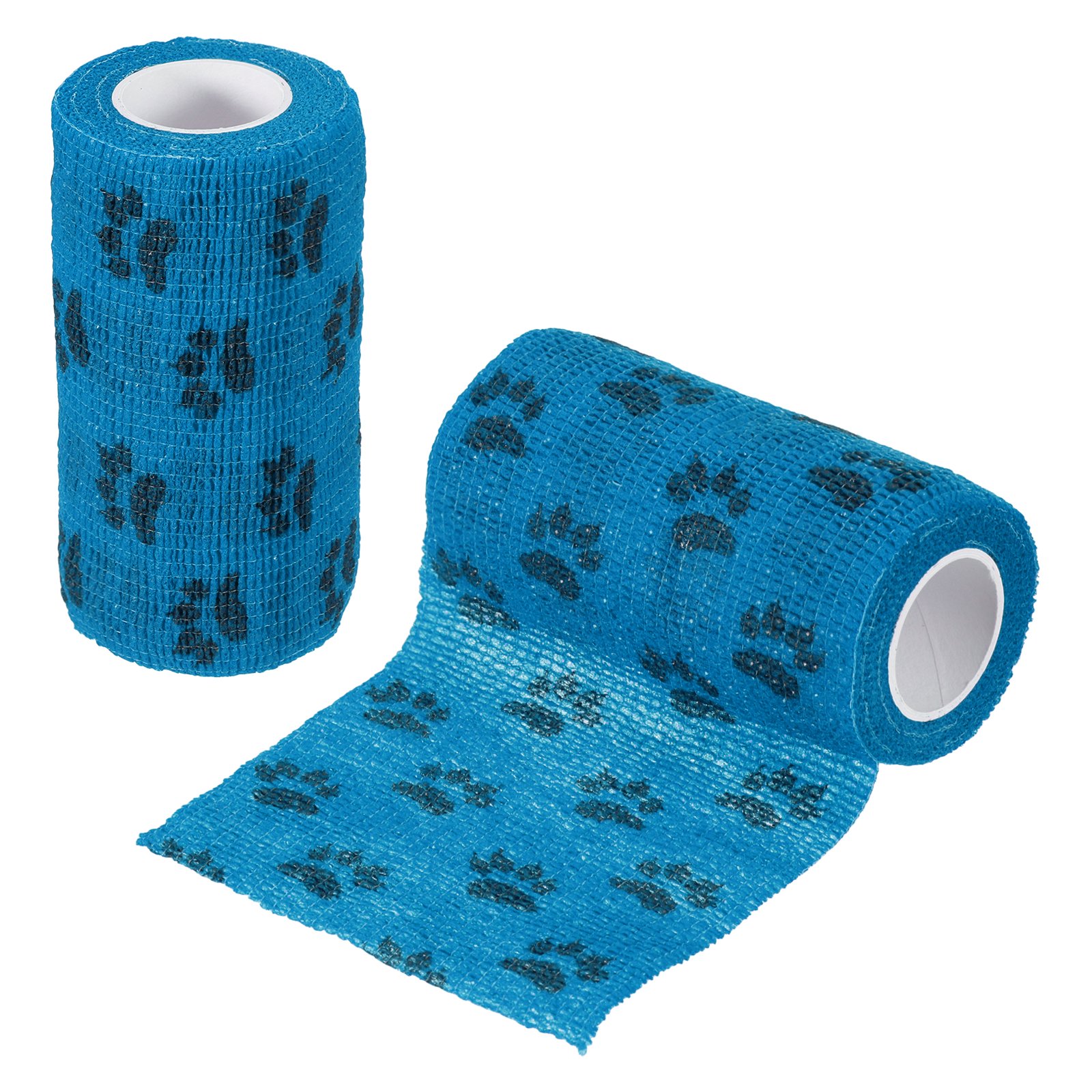 Uxcell Pet Wrap Bandages, 4 Inch 5 Yard Self Adhesive Bandage Wrap, Pet Non-Woven Tape First Aid Cohesive Gauze, (Light Blue/Paw, 2 Pcs)