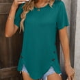 thumbnail image 2 of BLVB Womens Tops Dressy Casual Short Sleeve Crewneck Textured Tunic Tops Side Button Asymmetrical Blouses Shirts, 2 of 6