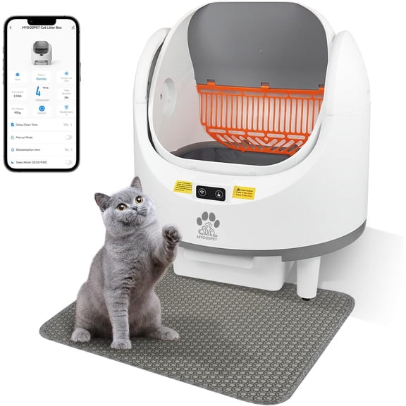Self Cleaning Cat Litter Box, Open-Top Automatic Cat Litter Box for Multiple Cats, with Safety Protection, Smart App Control, Removable Washable Liner