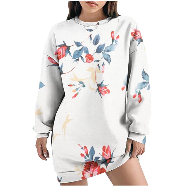 Summer Casual Dress,Ladies Fashionable and Casual Fall and Winter Round Neck Long Sleeved Printing Dress