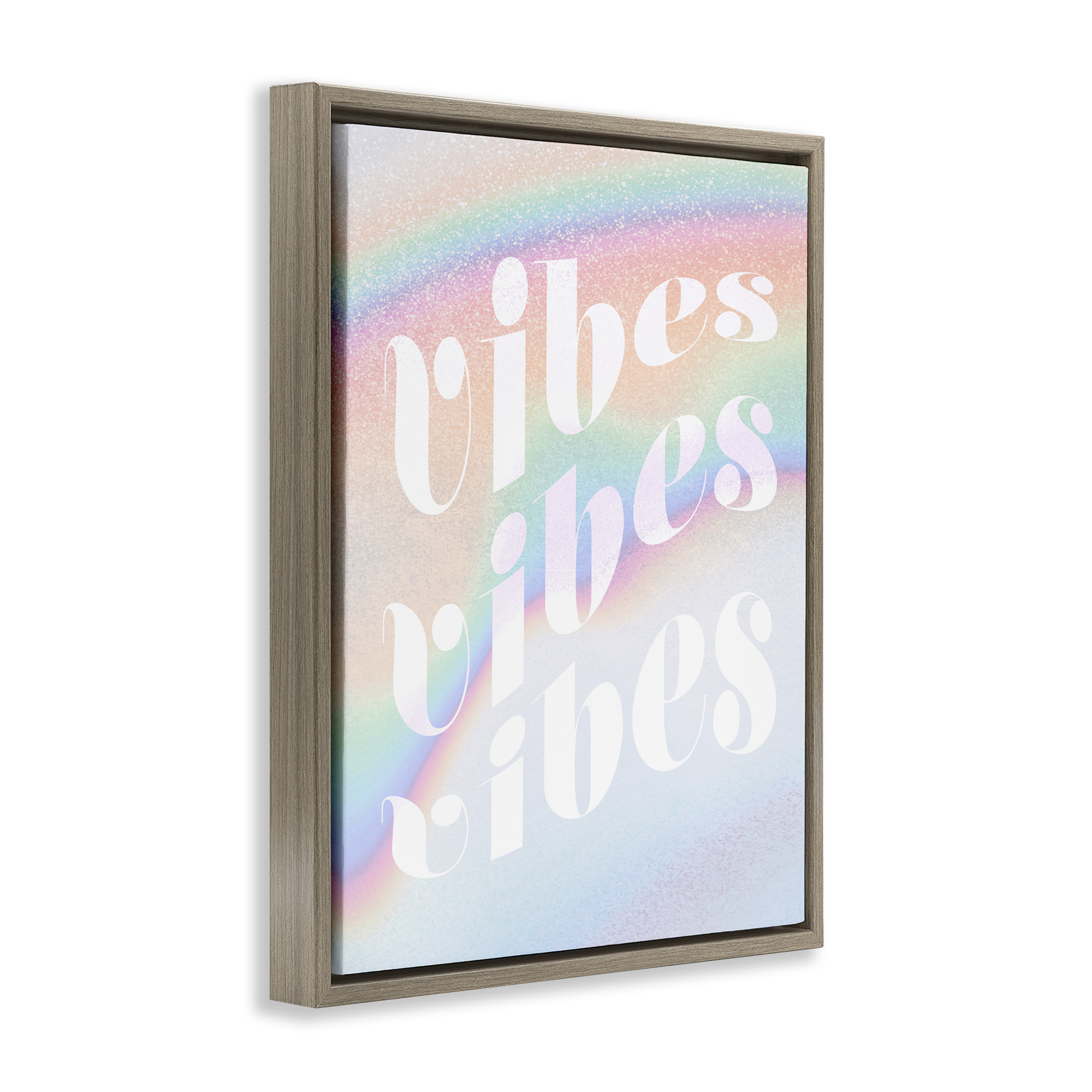 Stupell Industries Vibes over Glam Rainbow Text & Numbers Painting Brown Floater Framed Canvas Art Print Wall Art, 25 x 31