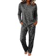 thumbnail image 4 of Pajamas For Women Leopard Print Loungewear Set Crew Neck Long Sleeve Top And Drawstring Wide Leg Pants Two Piece Pajama Set, 4 of 6