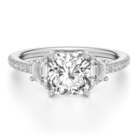 Silvago Jewelry 14K White Gold Plated Cushion Cut Engagement Ring - 2.02 Ct Solitaire with Moissanite Accents - Women’s Wedding Ring Set - Great Gift Option
