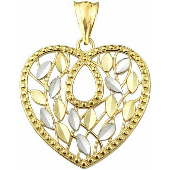 Handcrafted 10kt Gold Diamond-Cut Heart with Leaves Charm Pendant