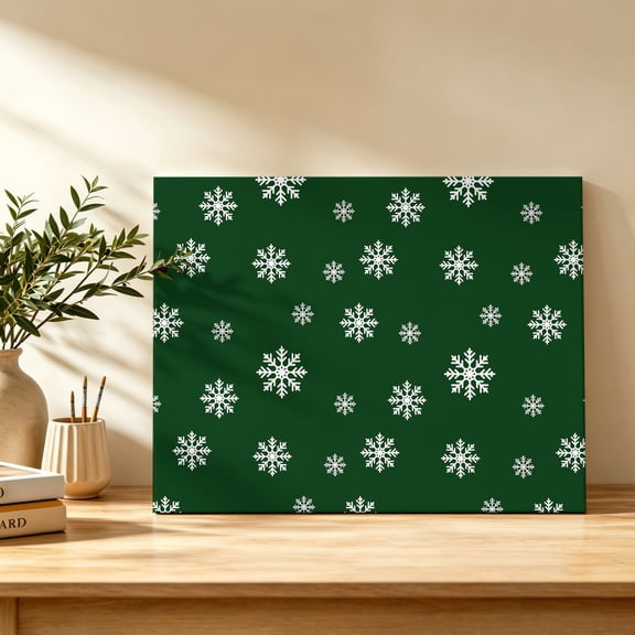 Christmas Snowflake Canvas Wall Art, Green Winter Pastoral Romantic Dreamy Snow Wall Art Prints Artwork Framed Canvas Ready to Hang Art Pictures for Study Living Dining Room Bedroom 20" x 16"