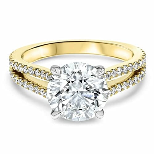 HeartsAndYou 1.5ct Engagement Ring for Women Round Cut Moissanite Split Shank Design 18k Yellow Gold Over Silver