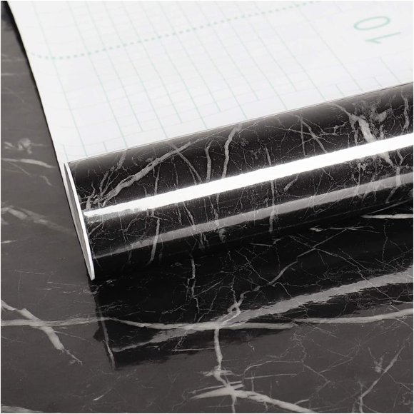 Jinsinto Black Marble Self Adhesive Wallpaper Roll Decorative Self Adhesive Black Marble Self Adhesive Worktop Coating Self Adhesive Film for Furniture Kitchen Door 60cm x 500cm