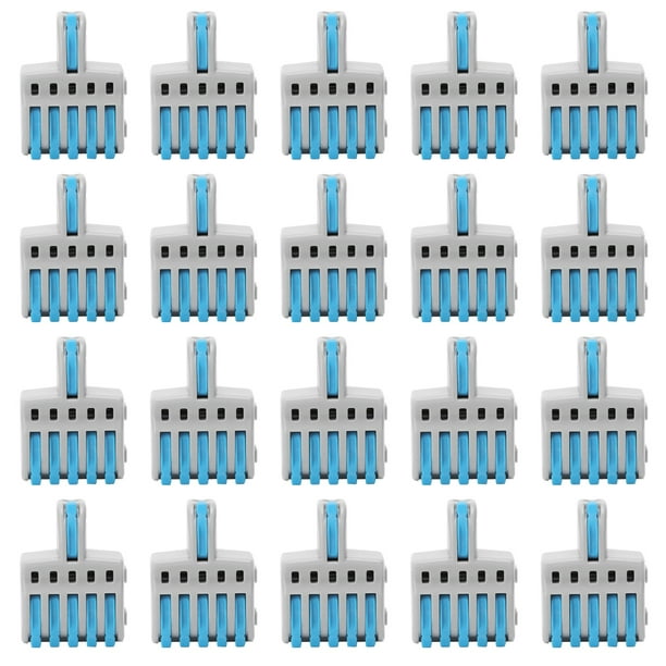 Conector rápido SPL de 20 piezas, 1 entrada y 5 salidas, divisor de tipo empuje, terminal de cable de cobre y PC (azul)