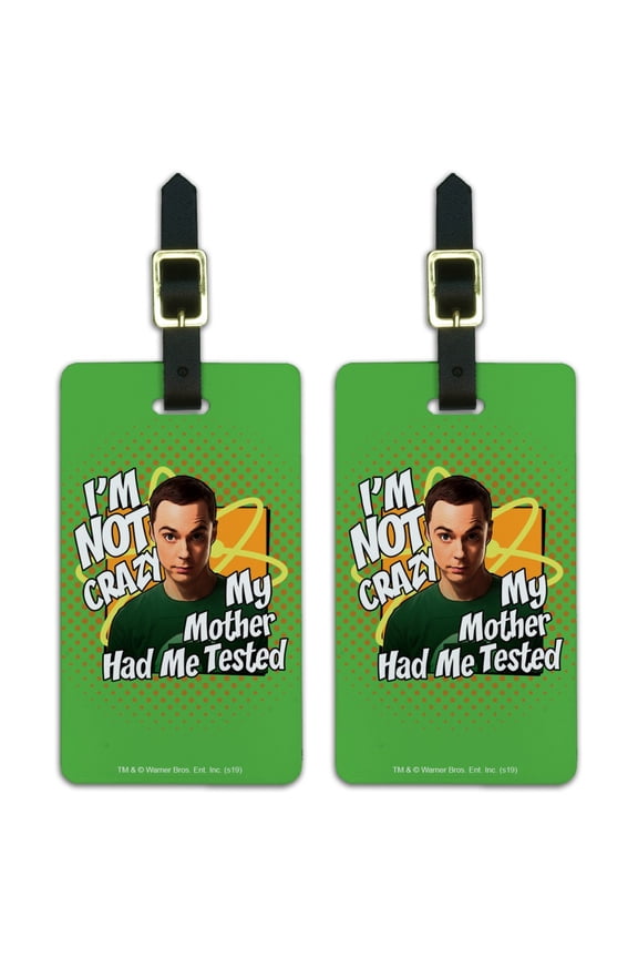 Big Bang Theory Sheldon Cooper I'm Not Crazy Luggage ID Tags Suitcase Carry-On Cards - Set of 2
