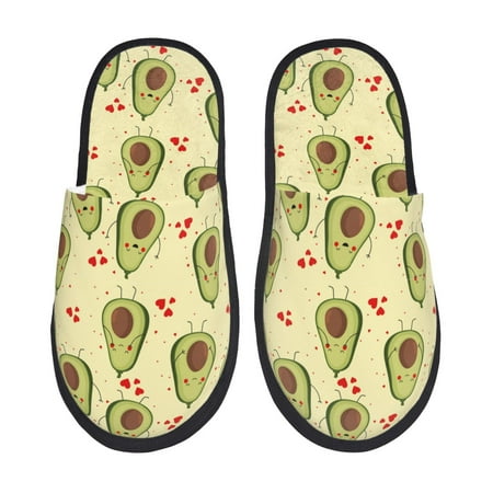 Balery Avocados And Hearts Slient Indoor Furry Fleece Comfort House Shoes Soft Non-Slip Home Shoes Cotton slippers House Slippers-- Large