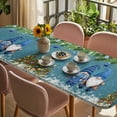 thumbnail image 3 of Blue Teal Gnomes Christmas Table Cloths for 8 Foot Rectangle Tables, Xmas Tree Balls Snowflake Patio Waterproof Elastic Fitted Tablecloths, Washable Rectangular Table Cover for Camping, 3 of 8