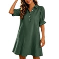 thumbnail image 2 of ClodeEU Women's Collared V Neck Half Sleeve Swing Mini Dress, Casual Loose A-Line Shirt Dress Army Green,Women's Plus L, 2 of 8