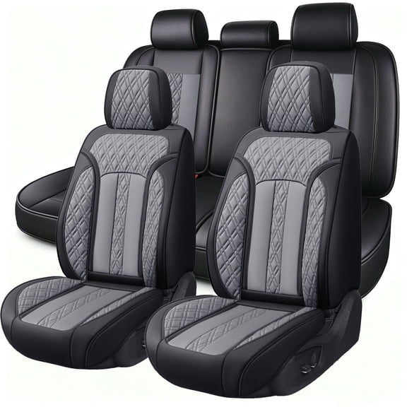 Fit for Jeep Grand cherokee 2002 Seat Cover, Premium Leather 5 Seats Full Set Retain Seatbelt Port Non-slip, Gray Car Seat Covers, Beautify the Interior of Old Cars