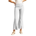 thumbnail image 2 of CQONEPT Women's Split Hem Flare Pants Elastic Waist Casual Office Elegant Cropped Dress Pant Trousers with Pockets White S, 2 of 7