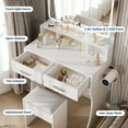 thumbnail image 2 of White Modern Vanity Desk Set with 31.5" Large LED Lighted Mirror, 3 Color Lighting Modes, 2 Drawers, Built-in Power Outlet and Cushioned Stool, Makeup Dressing Table for Bedroom, 2 of 6