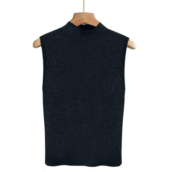 Sleeveless Turtleneck Tops for Women Sweater Vest Knit Pullover Top (Black One Size)