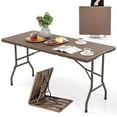 thumbnail image 1 of Costway 5 ft Folding Picnic Table Outdoor Dining Table with Rattan Grain HDPE Tabletop Brown, 1 of 10