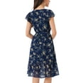 thumbnail image 3 of INSPIRAR CHIC Vestido de Mujer Floral Cuello Cuadrado Mangas Cortas Volantes Midi Vestido de Invitada de Boda Azul XL, 3 of 4