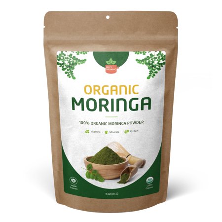 SPICY ORGANIC Moringa Powder (Moringa Oleifera) - 100% USDA Organic- Non- GMO Moringa Leaves Powder. Perfect for Use in Smoothies  Oatmeal  Tea  and a Myriad of Other Culinary Creations - 16 Oz.