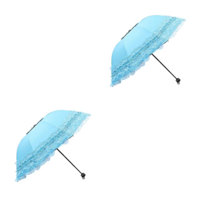 Naiovety Paraguas de sol de acero para mujer, reemplazo de encaje de Color sólido, paraguas portátil de viaje para niñas, paraguas plegable Azul 2piezas