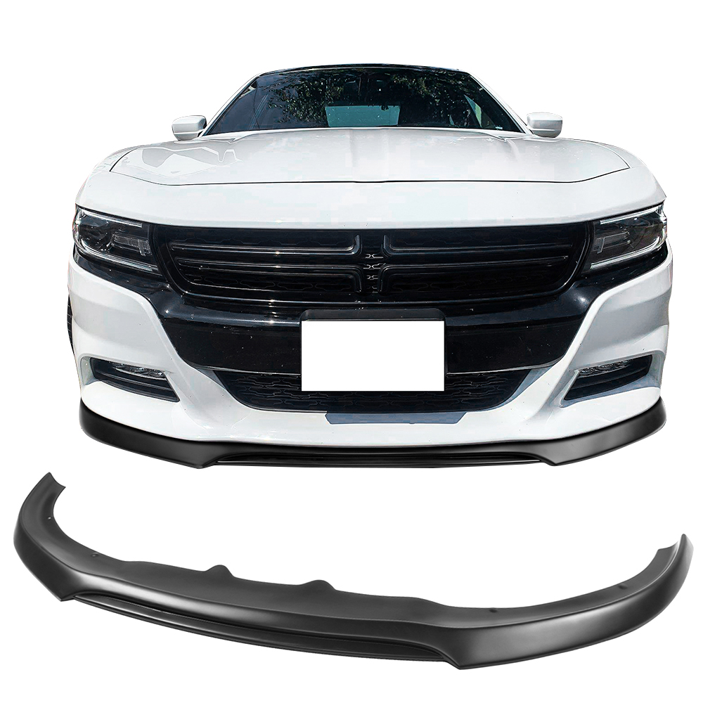 Ikon Motorsports Compatible with 15-23 Dodge Charger Front Bumper Lip IKON V2 Style Black PP