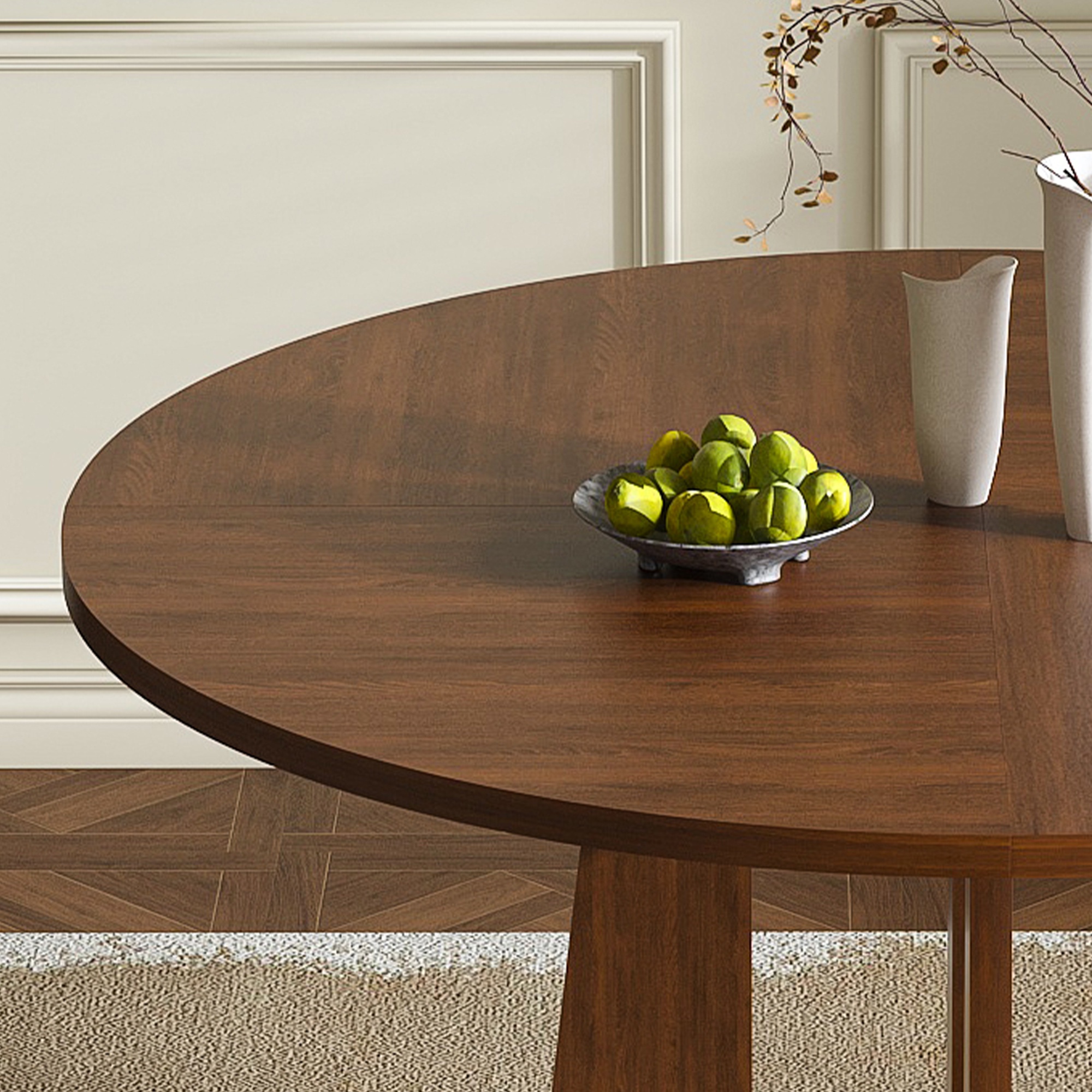 PORKISS 47" Coffee Table, Round Dining Table for 4-6 People, Modern Wooden Kitchen Table for Dining Room, Kitchen, Living Room, Wood Grain-Walnut (Only Table)