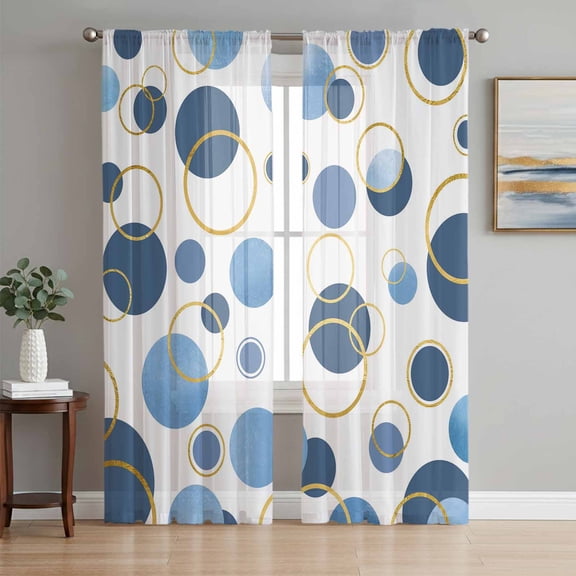 Blue Polka Dots Sheer Curtains 96 Inch Length 2 Panels Set - Light Filtering Window Treatments, Modern Abstract Art Rod Pocket Semi Curtains for Living Room/Bedroom/Kitchen Décor, 104"W x 96"L