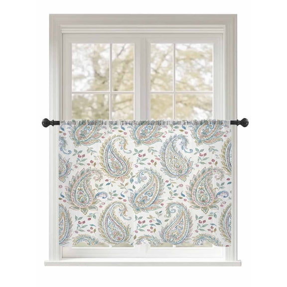 Sheer Curtains 54 Inch Length, Paisley Flower Semi Sheer Curtains Light Filtering Window Treatment, Spring Watercolor Modern Floral Leaf Plant Privacy Voile Drapes for Living Room Bedroom 52x54 Inch