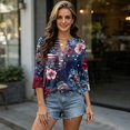thumbnail image 5 of 4Th of July Shirts Women 3/4 Sleeve Henley neck Cute Shirts Casual Print Three Quarter Length T Shirt, 5 of 7