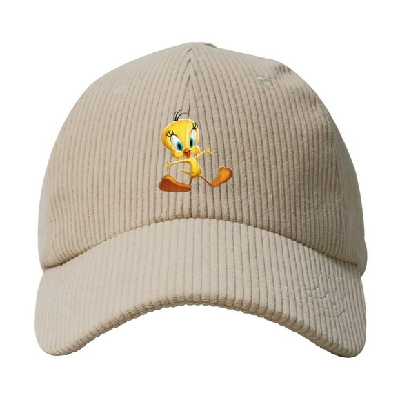Tweety Bird Corduroy Baseball Cap Men Women Fashion Classic Adjustable Corduroy Plain Mesh Hat Beige