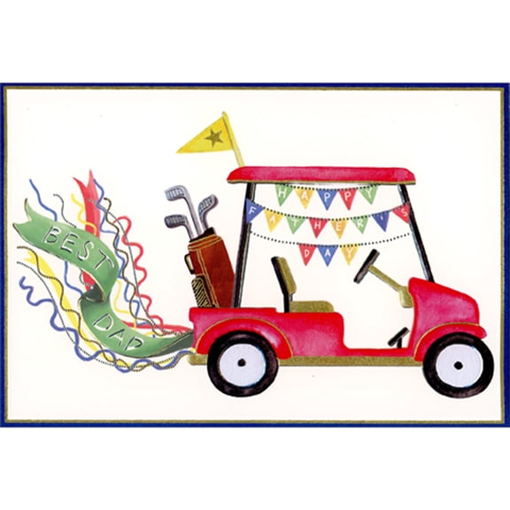 Pictura Golf Gart with Best Dad Banner and Streamers Funny Father's Day Card