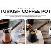 DEMMEX Solid Brushed Copper Turkish Coffee Pot, Cezve Ibrik Briki, Stovetop Greek Arabic Coffee Maker, Copper & Wooden Handle & Tin Lining, 100% Handcrafted (Copper, 240ml/2-3ppl)