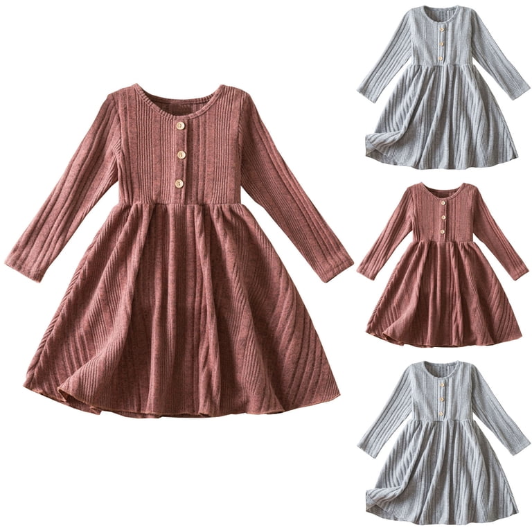 YeJammarp Toddler Girl Knit Dress Long Sleeve Button Swing Fall Casual Sweater Dresses Cotton Little Girls Outfits Brown 5 Years, Toddler Girl's, Size YeJammarp Toddler Girl Knit Dress Long Sleeve Button Swing Fall Casual Sweater Dresses Cotton Little Girls Outfits Brown 5 Years, Toddler Girl's, Size
