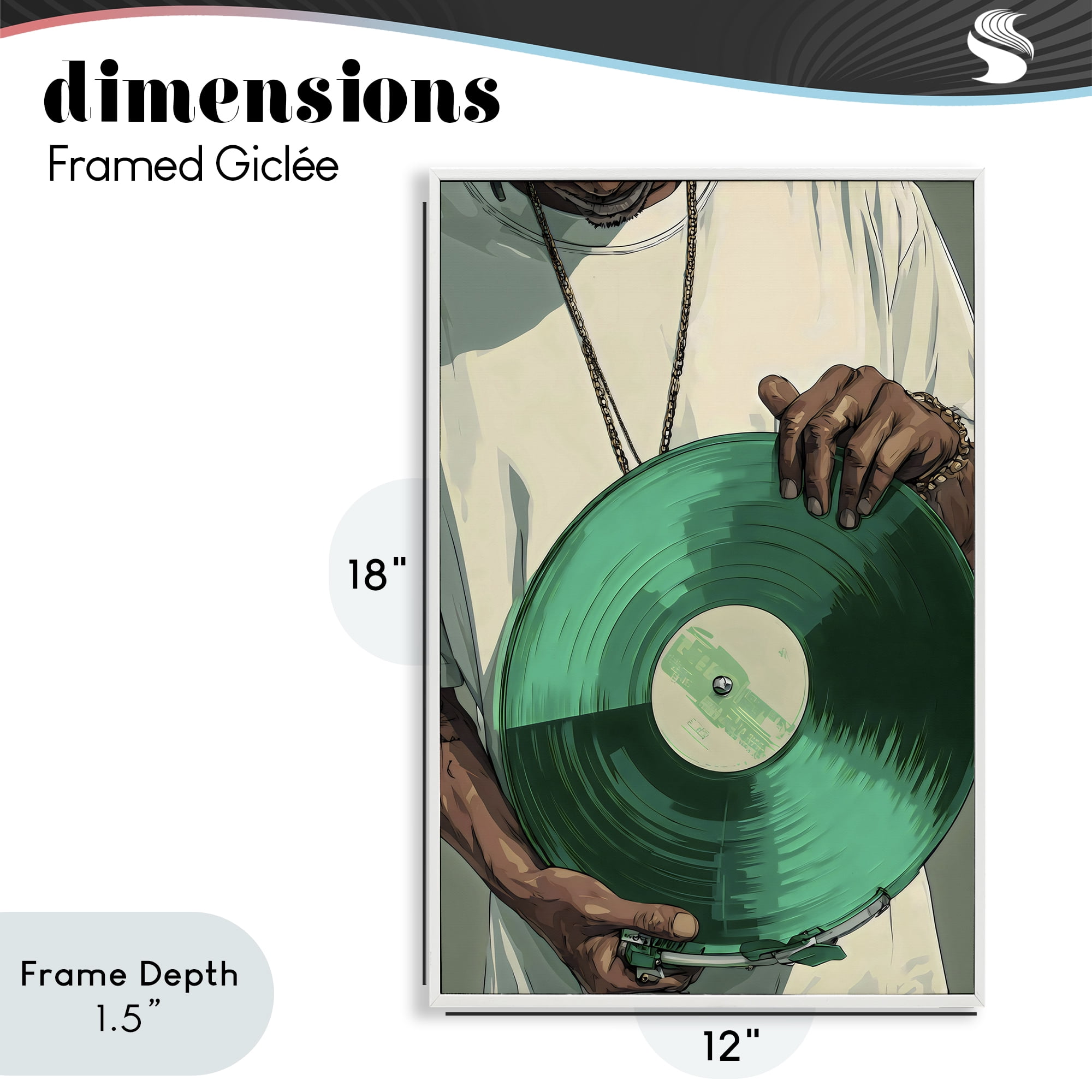 Stupell Industries Green Vinyl Record Portrait White Framed Giclee Art, design by Franklyn Gregory