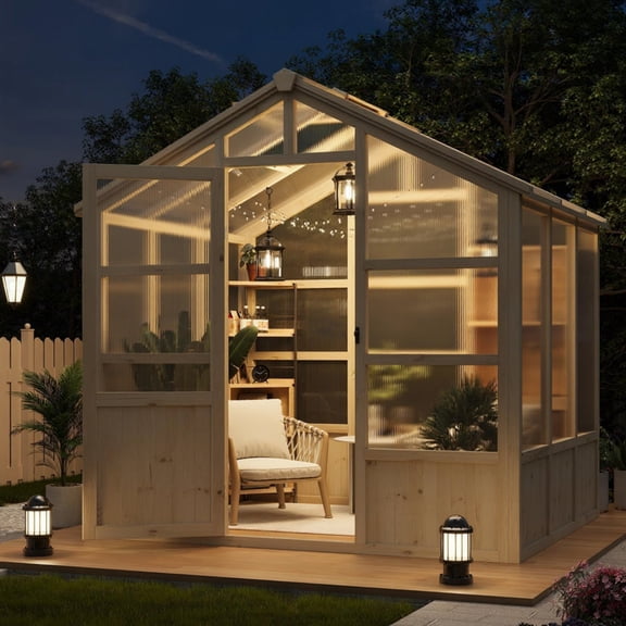 EuKer Green Houses for Outside, 6' x 7.3' Heavy Duty Wooden Greenhouse with Lockable Door & Adjustable Roof Vent