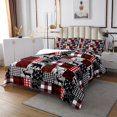 thumbnail image 3 of Erosebridal Ensemble de Couvre-Lit Chasse au Cerf Ours Taille Très Grand, Gris Rustique Rouge Patchwork Courtepointe 3 Pcs, 3 of 5