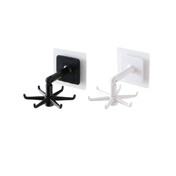 Gancho adhesivo Gancho giratorio multifuncional sin perforaciones Gancho adhesivo giratorio de 360 grados que no deja marcas (2 piezas 6 ganchos, negro + blanco