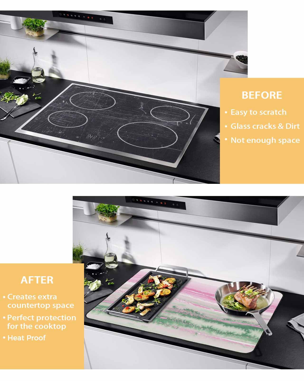nqOlkjepod Large Induction Cooktop Protector Mat 24"x21", Pink Green Ombre Stove Top Covers for Electric Stove, Abstract Modern Art Fluid Striped Stove Burner Cover Mats, Glass Top Stove Cover