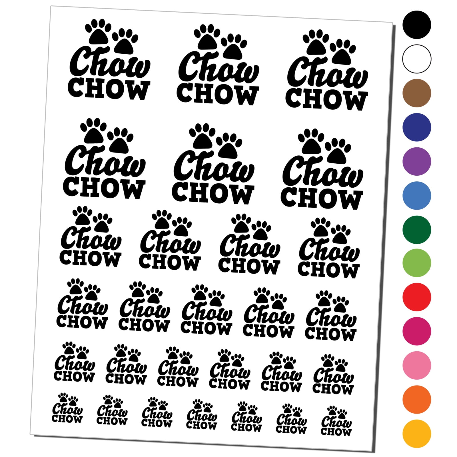 Chow Chow Dog Paw Prints Fun Text Water Resistant Temporary Tattoo Set